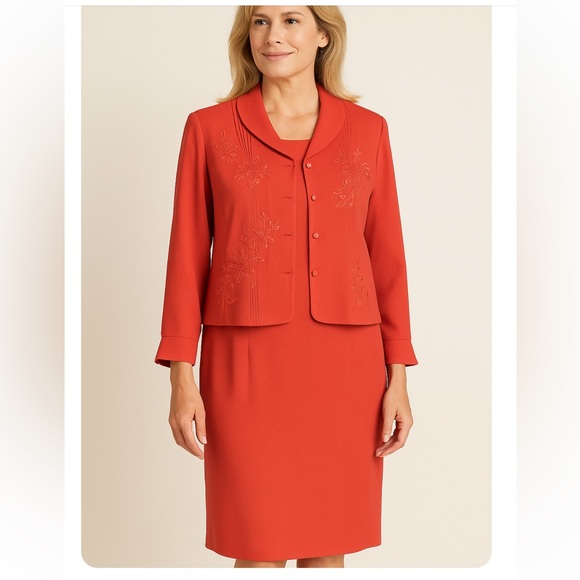 MHM 2 Piece Jacket Dress Peach Pink Midi Womens Size 12 Large - Picture 1 of 4